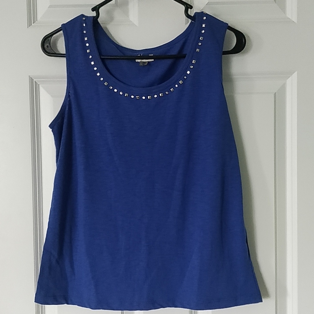 Blue Embezzled Crew Neck Tank Top